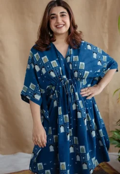 Jaipur Jharoka Indigo Ajrakh Cotton Loose Kaftan