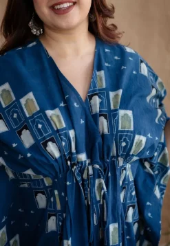 Jaipur Jharoka Indigo Ajrakh Cotton Loose Kaftan