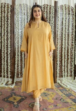 Jalsa Golden Chanderi Silk Jhabba Kali Kurta Set (Set of 3)