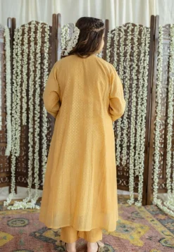 Jalsa Golden Chanderi Silk Jhabba Kali Kurta Set (Set of 3)