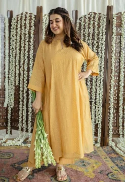 Jalsa Golden Chanderi Silk Jhabba Kali Kurta Set (Set of 3)