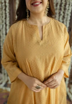 Jalsa Golden Chanderi Silk Jhabba Kali Kurta Set (Set of 3)