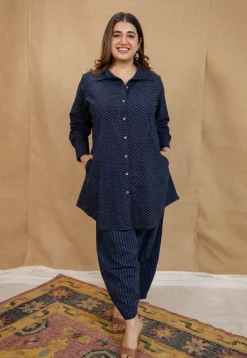 Jazza Navy Blue Ajrakh Cotton Straight Kurta