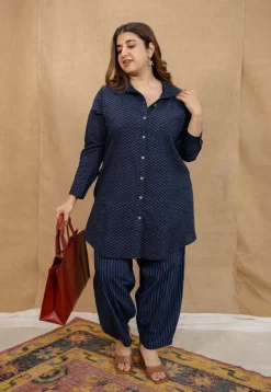 Jazza Navy Blue Ajrakh Cotton Straight Kurta