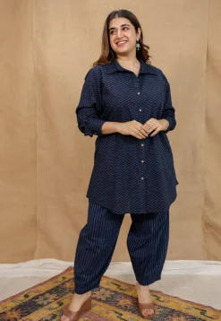 Jazza Navy Blue Ajrakh Cotton Straight Kurta