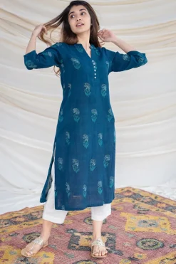 Jinal Slub Cotton Indigo Kurta