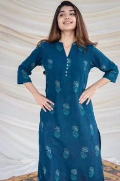 Jinal Slub Cotton Indigo Kurta