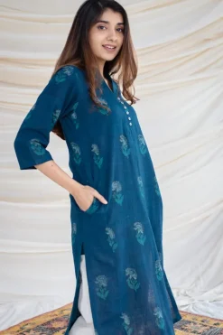 Jinal Slub Cotton Indigo Kurta