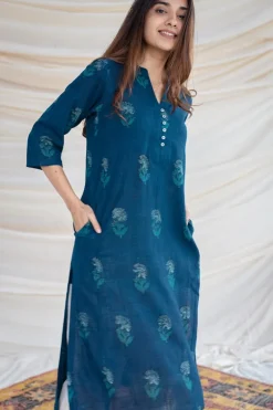 Jinal Slub Cotton Indigo Kurta