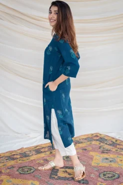 Jinal Slub Cotton Indigo Kurta