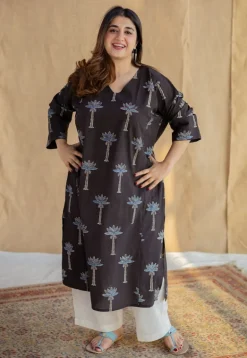 Jinat Charcoal Ajrakh Cotton Jhabba Kali Kurta