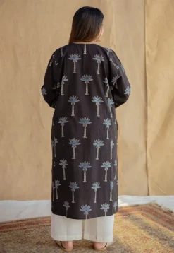 Jinat Charcoal Ajrakh Cotton Jhabba Kali Kurta