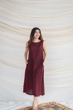 Jinisha Slub Cotton Brown Dress