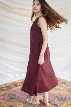 Jinisha Slub Cotton Brown Dress