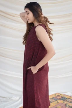 Jinisha Slub Cotton Brown Dress