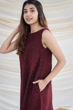 Jinisha Slub Cotton Brown Dress