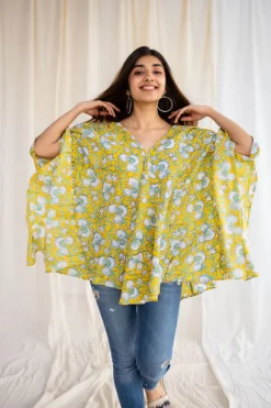 Jisha Sanganeri Yellow Cotton Short Top