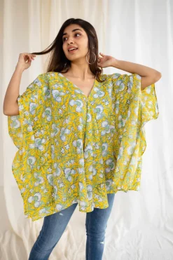 Jisha Sanganeri Yellow Cotton Short Top