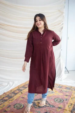 Jisha Slub Cotton Brown Kurta