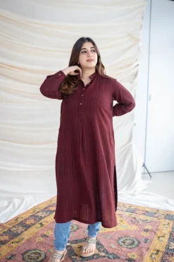 Jisha Slub Cotton Brown Kurta