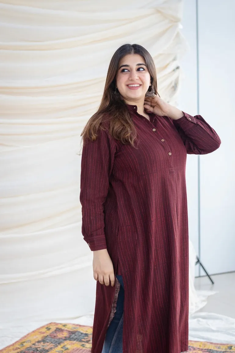Jisha Slub Cotton Brown Kurta