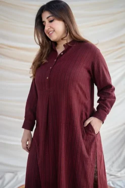 Jisha Slub Cotton Brown Kurta