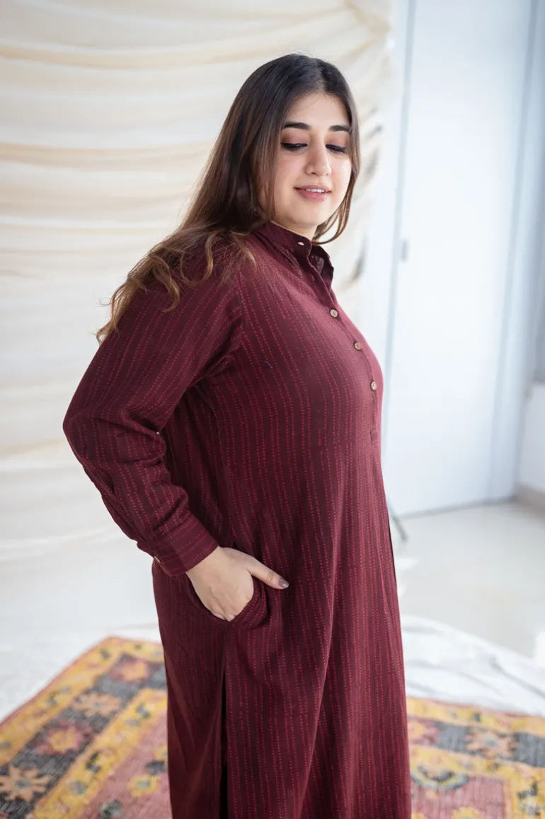 Jisha Slub Cotton Brown Kurta