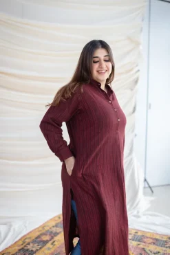 Jisha Slub Cotton Brown Kurta
