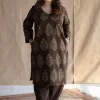 Juhi Brown Ajrakh Cotton Straight Kurta with Hand Embroidery