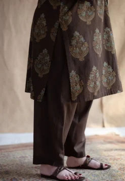 Juhi Brown Ajrakh Cotton Straight Kurta with Hand Embroidery