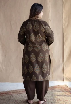 Juhi Brown Ajrakh Cotton Straight Kurta with Hand Embroidery
