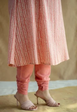 Jumana Coral Hand Block Print Slub Cotton Kali Kurta with Hand Embroidery