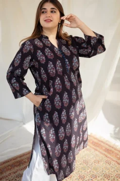 Kalindi Ajrakh Straight Cotton Kurta