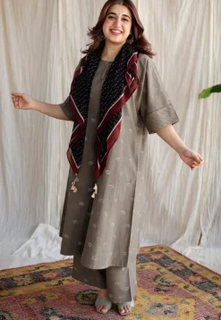 Kamal Ajrakh Cotton Hand Embroidered Co-Ord Set (Set of 2)