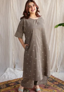 Kamal Ajrakh Cotton Hand Embroidered Co-Ord Set (Set of 2)