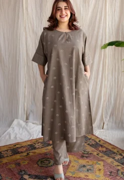 Kamal Ajrakh Cotton Hand Embroidered Co-Ord Set (Set of 2)
