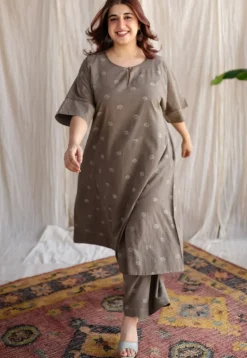Kamal Ajrakh Cotton Hand Embroidered Co-Ord Set (Set of 2)