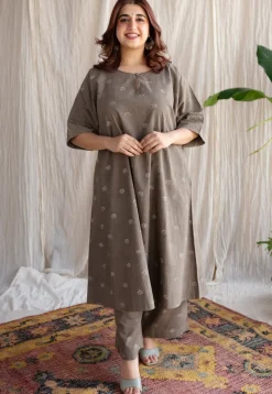 Kamal Ajrakh Cotton Hand Embroidered Co-Ord Set (Set of 2)