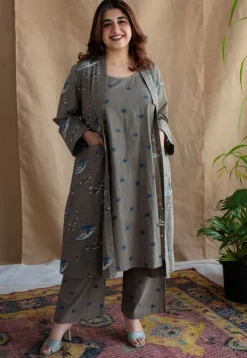 Kamal Grey Ajrakh Cotton Straight Pant