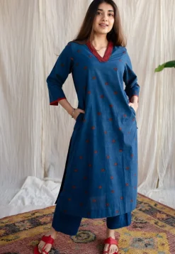 Kamal Indigo Ajrakh Cotton Straight Kurta