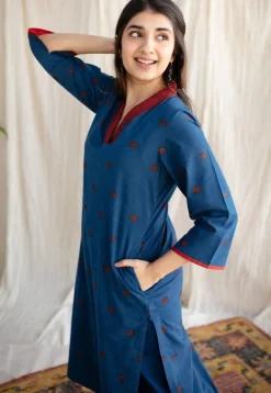 Kamal Indigo Ajrakh Cotton Straight Kurta