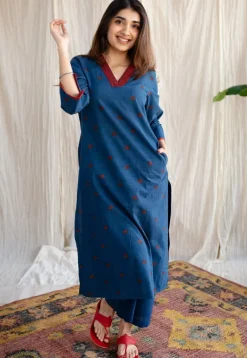 Kamal Indigo Ajrakh Cotton Straight Kurta