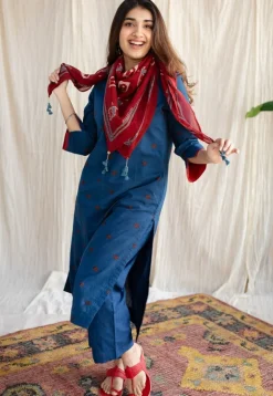 Kamal Indigo Ajrakh Cotton Straight Kurta