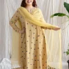 Kamal Yellow Ajrakh Cotton Kali Kurta with Hand Embroidery