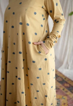 Kamal Yellow Ajrakh Cotton Kali Kurta with Hand Embroidery