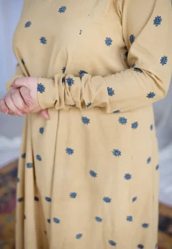 Kamal Yellow Ajrakh Cotton Kali Kurta with Hand Embroidery