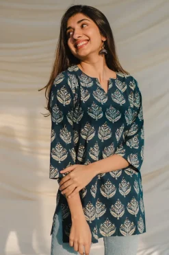 Kamya Blue Ajrakh Short Top