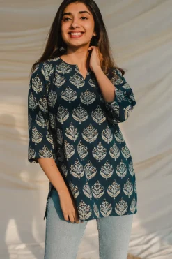 Kamya Blue Ajrakh Short Top