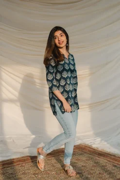 Kamya Blue Ajrakh Short Top