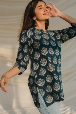 Kamya Blue Ajrakh Short Top